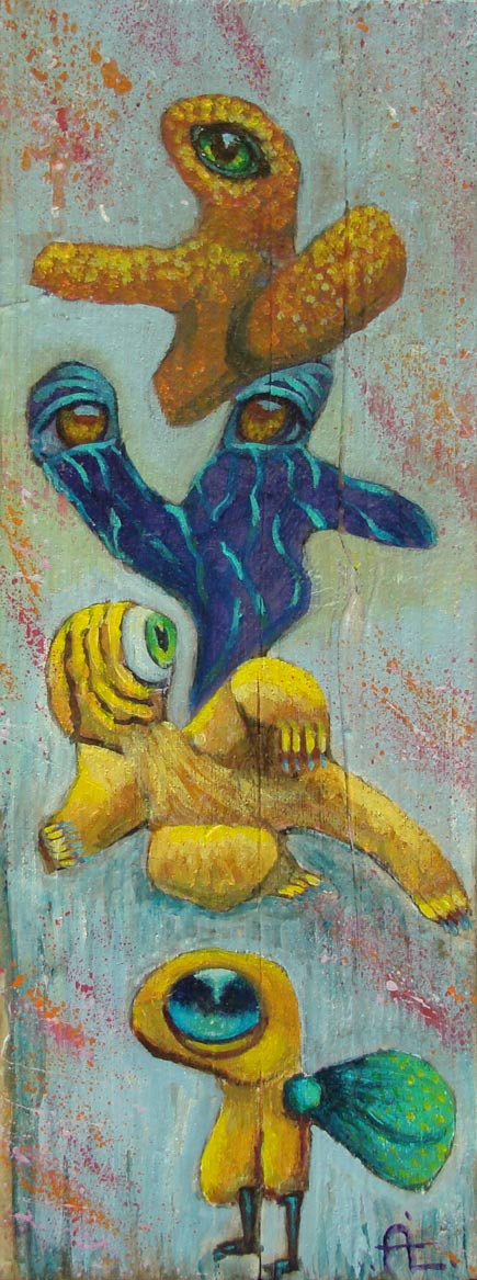 2023-6. In the mood on wood. <br>36x14 cm. Acryl op hout. </br>