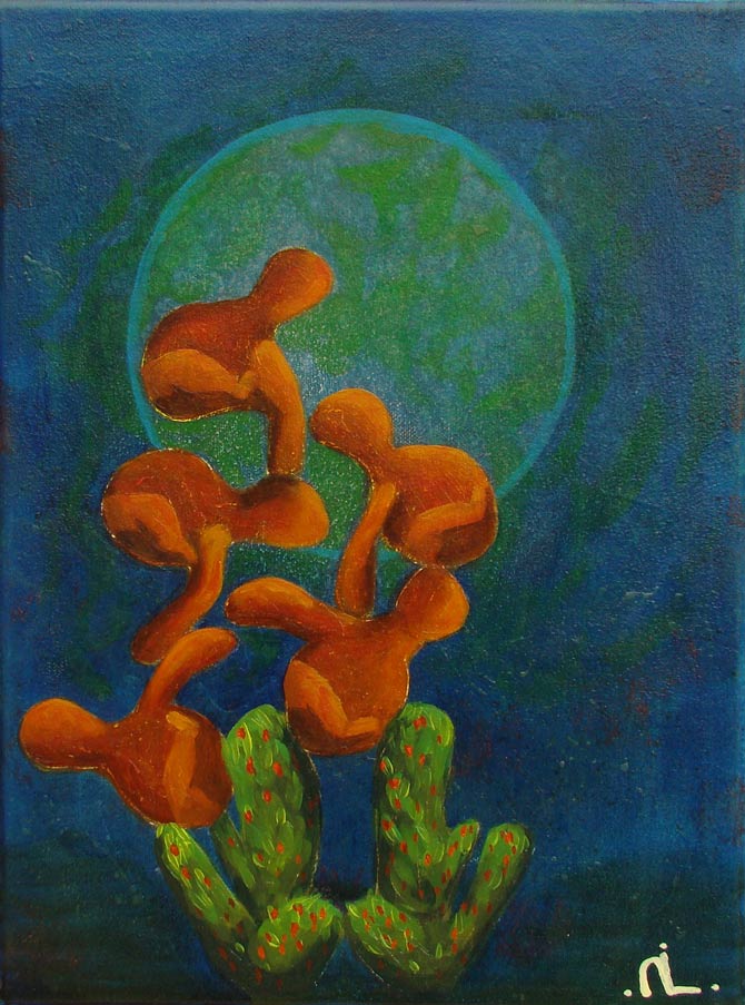 2023-7. Tumbling in the moonlight. <br>40x30 cm. Olieverf op doek.</br>