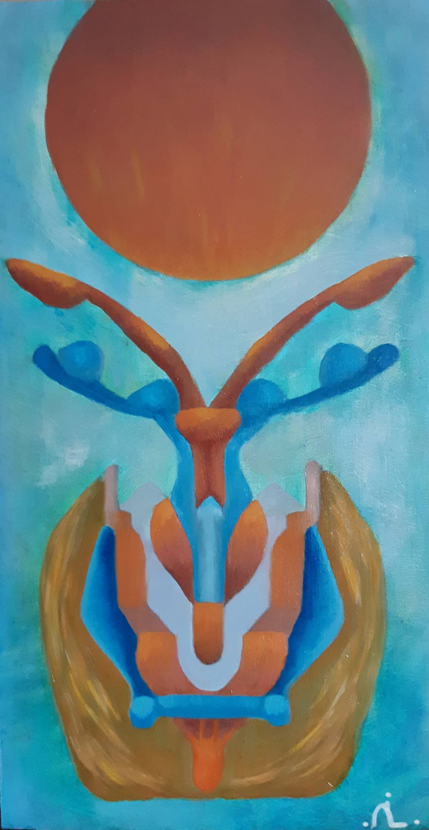 2023-14. Moonrise. <br>40x21 cm. Olieverf op MDF. </br>