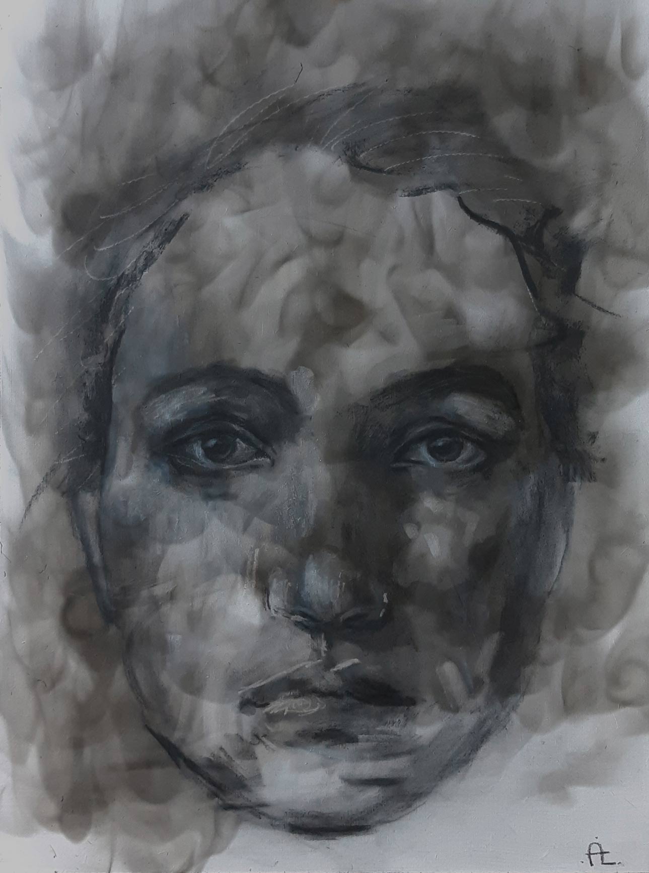 2023-15. I lost you.  <br>40x30 cm. Fumage op MDF.</br>