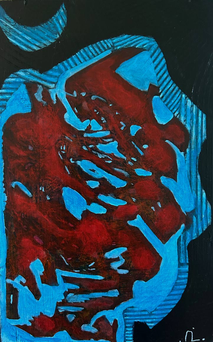 2023-21. The Driver. <br>34x22 cm. Acryl op hardboard. </br>